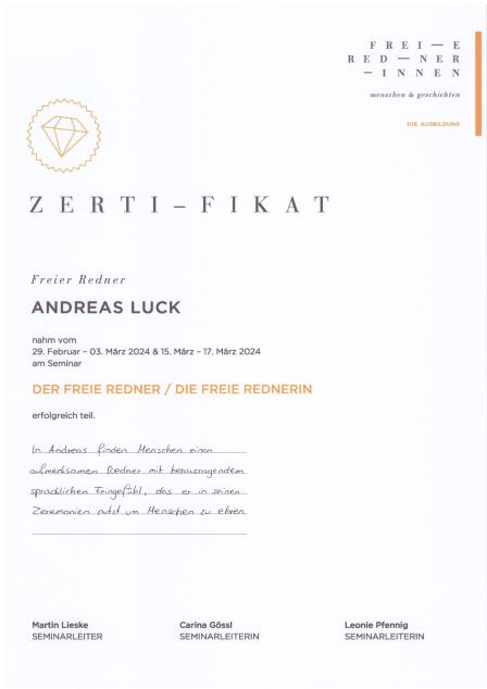 Zertifikat – Freie Redner